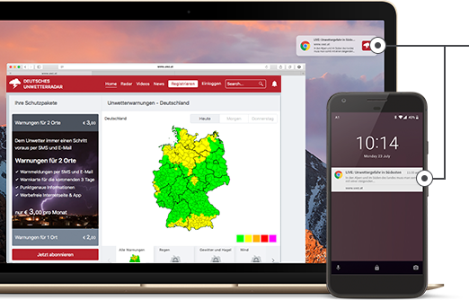 Push-Benachrichtigungen Unwettersituationen Deutschland